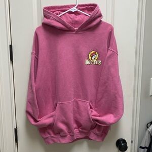 Buc-Ee’s pink “Happy Camper” hoodie sweatshirt, Large